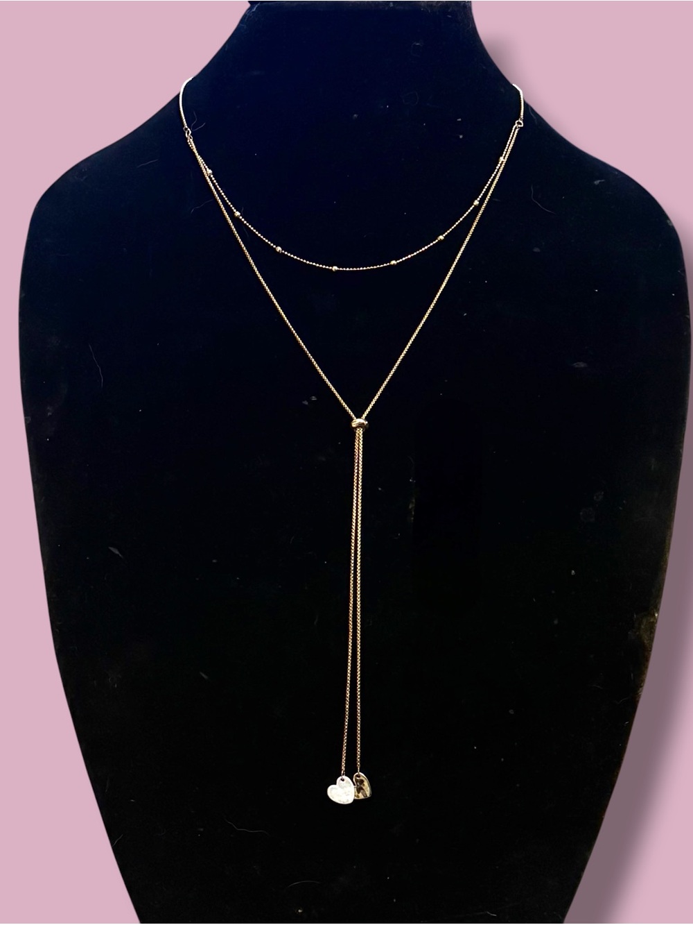 Demdaco adjustable double heart lariat charm necklace